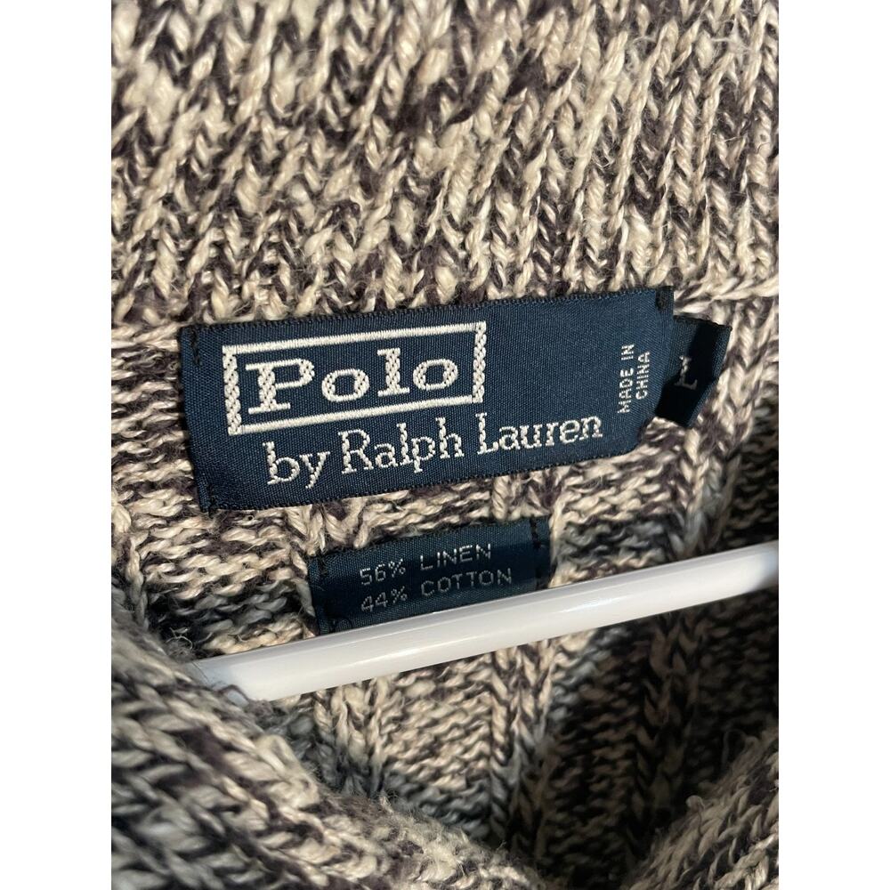 Polo Ralph Lauren Linen Blend Shawl Collar Heavy Knit Sweater Men's Large Preppy - Picture 3 of 7